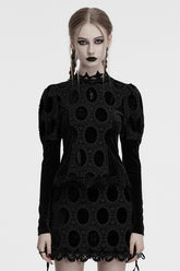 Schwarze Lange Puffärmel Print Stickerei Damen Gothic Bluse